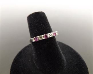 .925 Sterling Silver Ruby Crystal Ring Size 6
