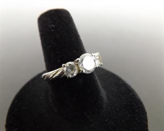 .925 Sterling Silver Faceted Crystal 3 Stone Ring Size 8

