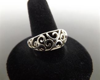 .925 Sterling Silver Scrolled Dome Ring Size 11
