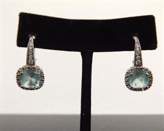 .925 Sterling Silver Square Cut Crystal Hook Clasp Earrings
