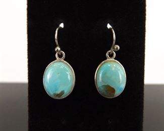 .925 Sterling Silver Turquoise Cabochon Hook Earrings
