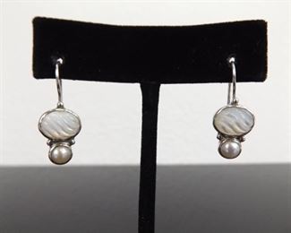 .925 Sterling Silver Cultured and Mother of Pearl Double Hook Earrings
