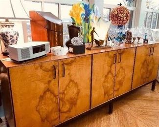 Milo Baughman for Directional Sideboard/Credenza. Butterflied Burled Walnut with butterflied walnut interior.