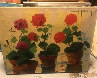 Vintage floral painting. Signed by Stephanie G. Menduley 