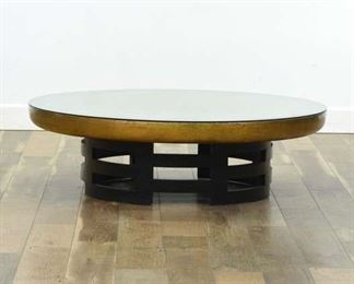 Mid Century Asian Lotus Flower Coffee Table W Glass Top
