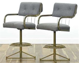 Pair Of Milo Baughman Style Brass Art Deco Bar Stools