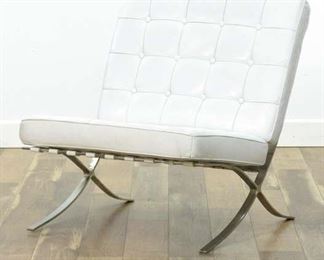 White Modernist Barcelona Style Lounge Chair