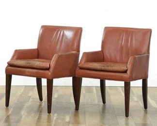 Pair Of Red Leather Mid Century Style Armchairs