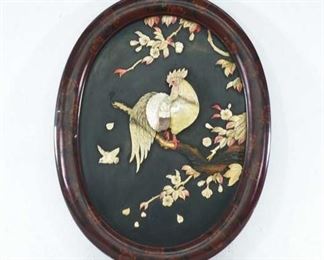 Carved Asian Rooster Motif Medallion