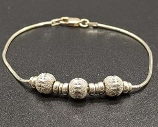 Italian Sterling Silver Bracelet W/ Textured Beads