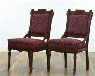 Pair Of Carved Victorian Eastlake Style Accent Chairs