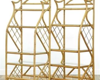 Pair Of Vintage Tiki Style Bamboo Etagere Shelves