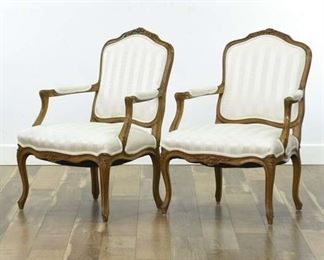Pair Of Carved French Provincial Bergere Armchairs
