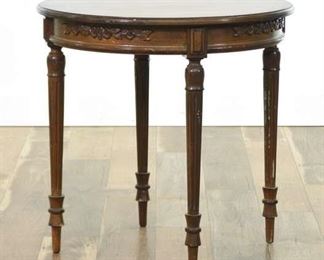 Carved Empire Round Foyer End Table W Fluted Legs