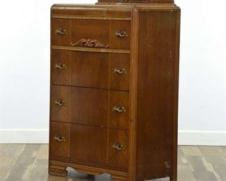 Carved Art Deco Waterfall Dresser W Bakelite Pulls