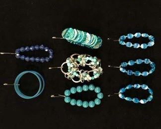 Set Of 8 Mix Lot Costume Jewelry Blue & Teal Bracelets