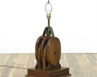 Mcm Walnut Heavy Nautical Rope & Pully Lamp