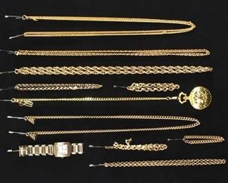 Set Of 11 Mix Lot Gold Plate Costume Jewelry