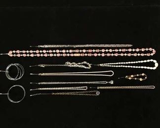 Set Of 16 Mix Lot Costume Jewelry Pink Beads & Bangles