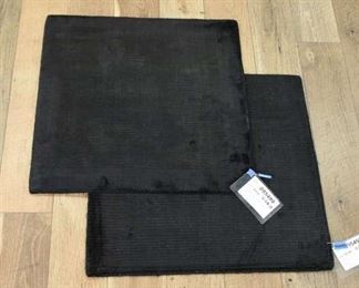 Pair Of Handmade Black Ribbed Weave Square Area Rugs