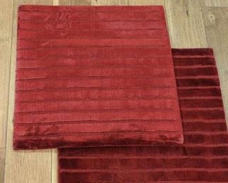 Pair Of Handmade Red Stripe Weave Square Area Rugs 4