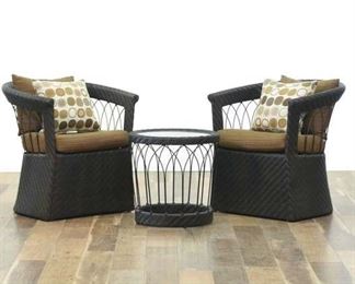Set Of 3 Patio Chairs & Drum End Table W Glass Top