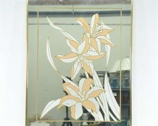 Windsor 1980'S Art Deco Peach Flower Design On Mirror