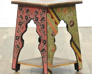 Carved Bohemian Multi Pattern Moroccan Style End Table