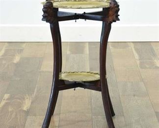 Carved Turkish Style End Table W Brass Saucers
