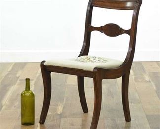Antique Carved Dining Chair W Needlepoint Seat