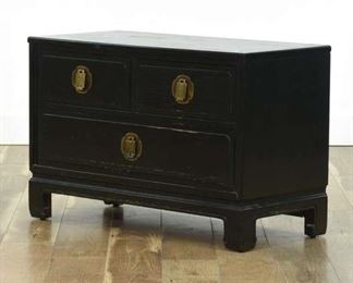 Mid Century Asian Black Ebony Finish Chest Of Drawers
