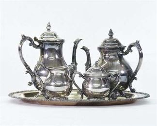 Set Of 5 Mix Lot Silver Plate Tea Service