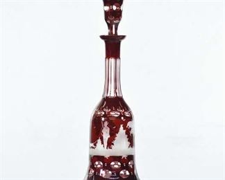 Black Forest Motif Czech Bohemian Glass Decanter