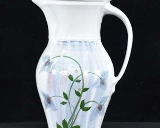 Handmade Studio Pottery Garden Motif Stoneware Pitcher