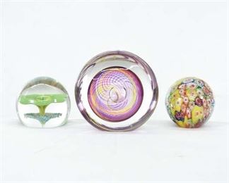 Set Of 3 Mix Lot Floral Blown Glass Paperweights
