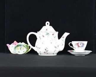 Set Of 5 Mix Lot Tea Time Motif Porcelain Dishware