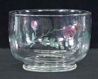 Etched Glass Rose Motif Bowl