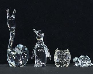 Set Of 4 Mix Lot Blown Glass Animal Figures
