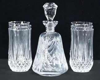 Set Of 7 Pressed Glass Decanter & Tumblers