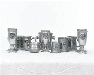 Set Of 12 Mix Lot Pewter Cups & Goblets