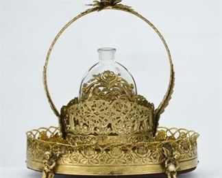 Vintage Mirrored Perfume/Vanity Tray Basket & Bottle