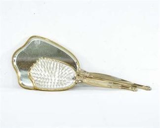 Gold Plated Vintage Hair Brush And Hand Mirror