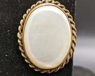 Goldtone Opal Brooch Pin W/ Twist Border