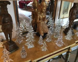 LARGE COLLECTION CRYSTAL TREES, FRENCH WOOD TABLE LAMPS