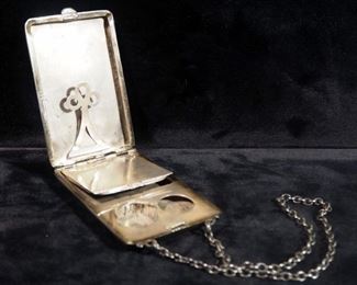 Antique Sterling Silver Compact With Chain, Dated Dec 25th 1911, Weighs 4 oz