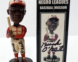 Negro Leagues Buck O'Neil Autographed Bobblehead #6727/10000 And Satchel Paige Bobblehead #6311/10000, Both In Boxes