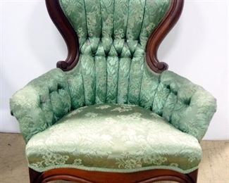 Vintage Parlor Chair With Tufted Floral Upholstery, 39" High