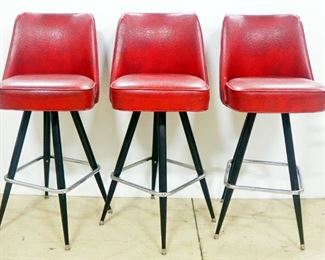 Three Vintage Bar Stools With Padded Seats And Backs