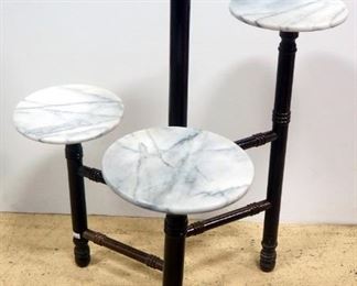 2 Wood Marble Topped Plant Stands, 1 With 4 Tiers