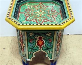 Wood Moroccan Hexagonal Side Table, 19" High x 18" Deep